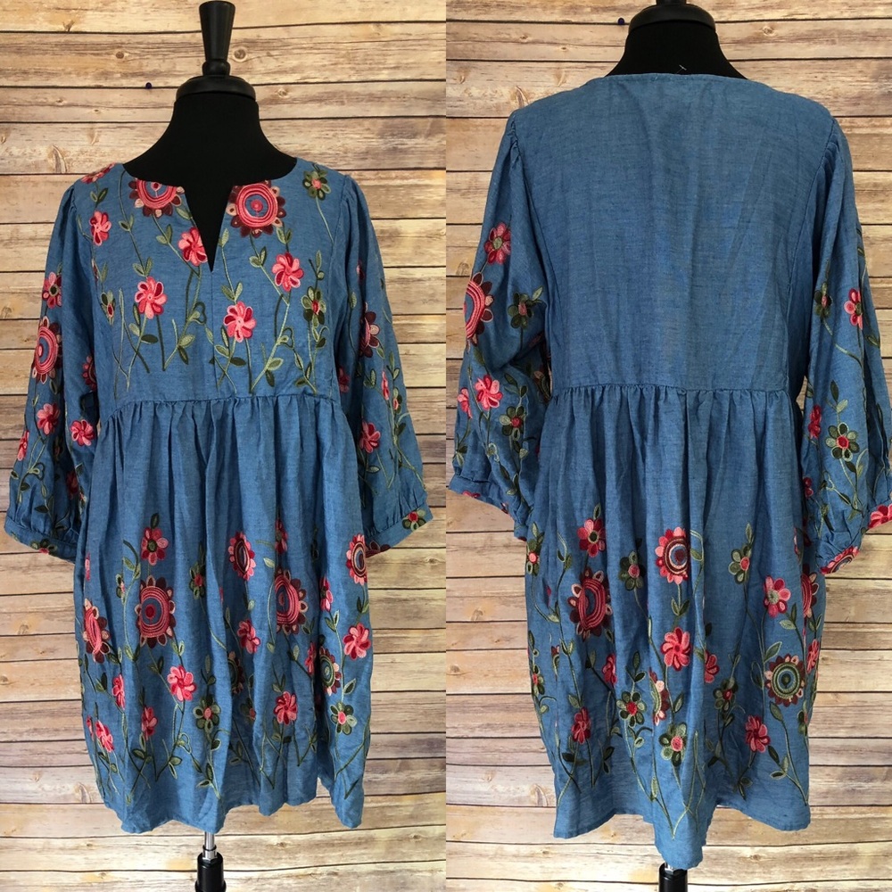 Hayden LA Embroidered Floral Denim Dress